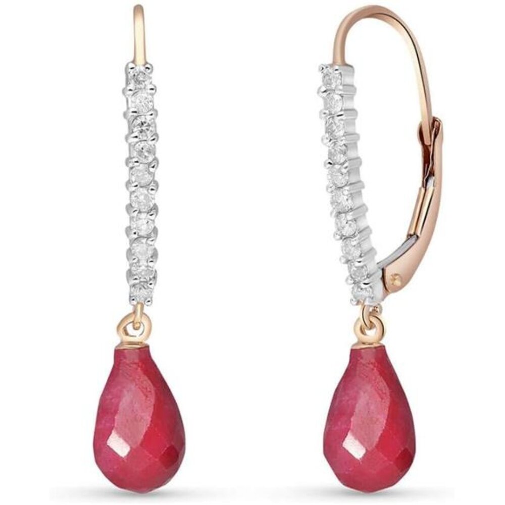 Gold GG 14k Solid Gold Leverback Earrings Diamonds Rubies Trendy